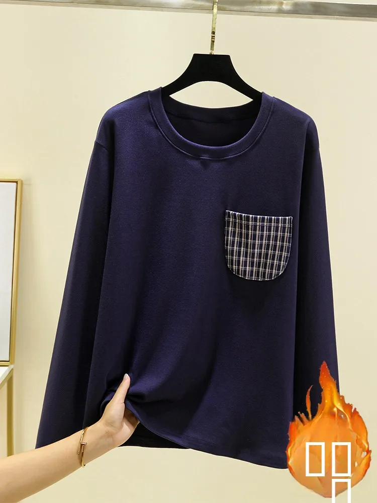 

Теплая термофутболка с длинным рукавом для мужчин, домашняя одежда, зимняя, свободного кроя, с карманом, большие размеры, на флисовой подкладке, спортивный топ