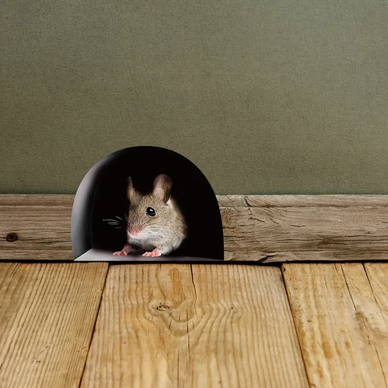 VIKAMA Realistic Mouse Baseboard Hole Wall Sticker, Xmas Cozy Self-Adhesive Decor for Living Room Bedroom Dorm