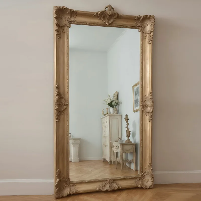 French retro classical frame carving light luxury atmosphere high-end floor mirror clothing store full bedroom fitting mirror
