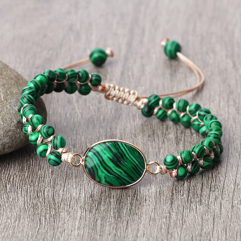 Fashion Green Malachite Bracelets Bangles For Women Men Natural Stone Charm Bracelet Buddhist beads Bracelet Energy Yoga Jewelry