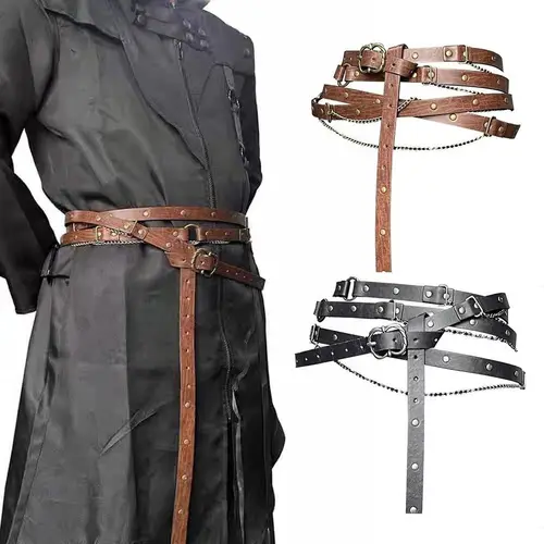 Imagen 2 del producto Cinturones de cintura ajustables a la moda, cinturón de cadena con hebilla de Metal de piel sintética, vestido DIY, traje, pantalones vaqueros, cinturón fino