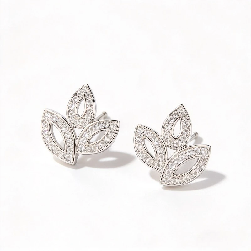 Leaf Shape Hollow Stud Earrings, Copper Alloy Paved Shiny Zircon, Delicate Luxury Style Jewelry for Women, Perfect for Daily Outfit, Wedding, Banquet, Dating and Birthday Gift