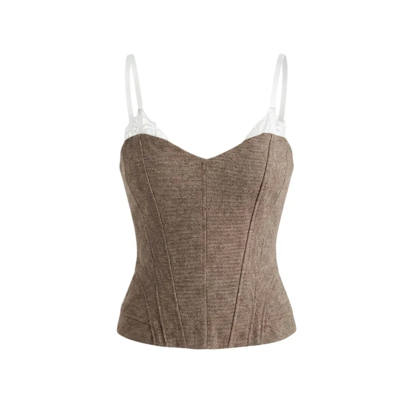 

Женский шерстяной корсет-бюстье с кружевом, асимметричный топ с кружевной отделкой и подкладкой