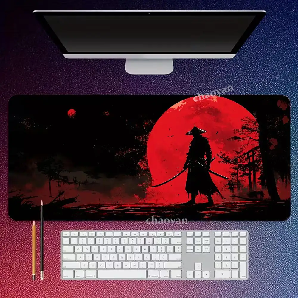 

Red Sunand samurai Mouse Pad Large Computer Office Game Table Mats XXL Rubber Anti-slip Gaming Keyboard Mousepads Long Desk Pads