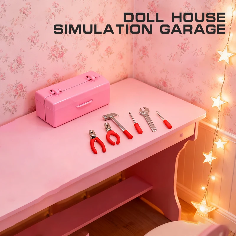 1Set Puppenhaus Miniatur Werkzeugkasten 【Werkzeugkasten + 6 Werkzeuge】Handgefertigte Werkzeuge Sets Modell Möbel Zubehör Puppenhaus Dekor Spielzeug Geschenk