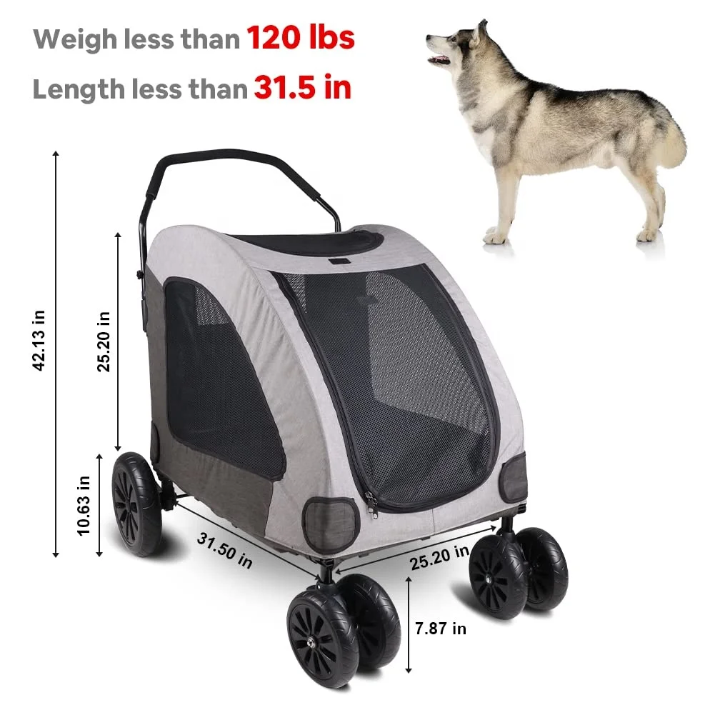 New Arrival Luxury 4-Wheel Pet Stroller Foldable Large Dog Trolley Detachable Carrier up to 120 Lbs for Travel​