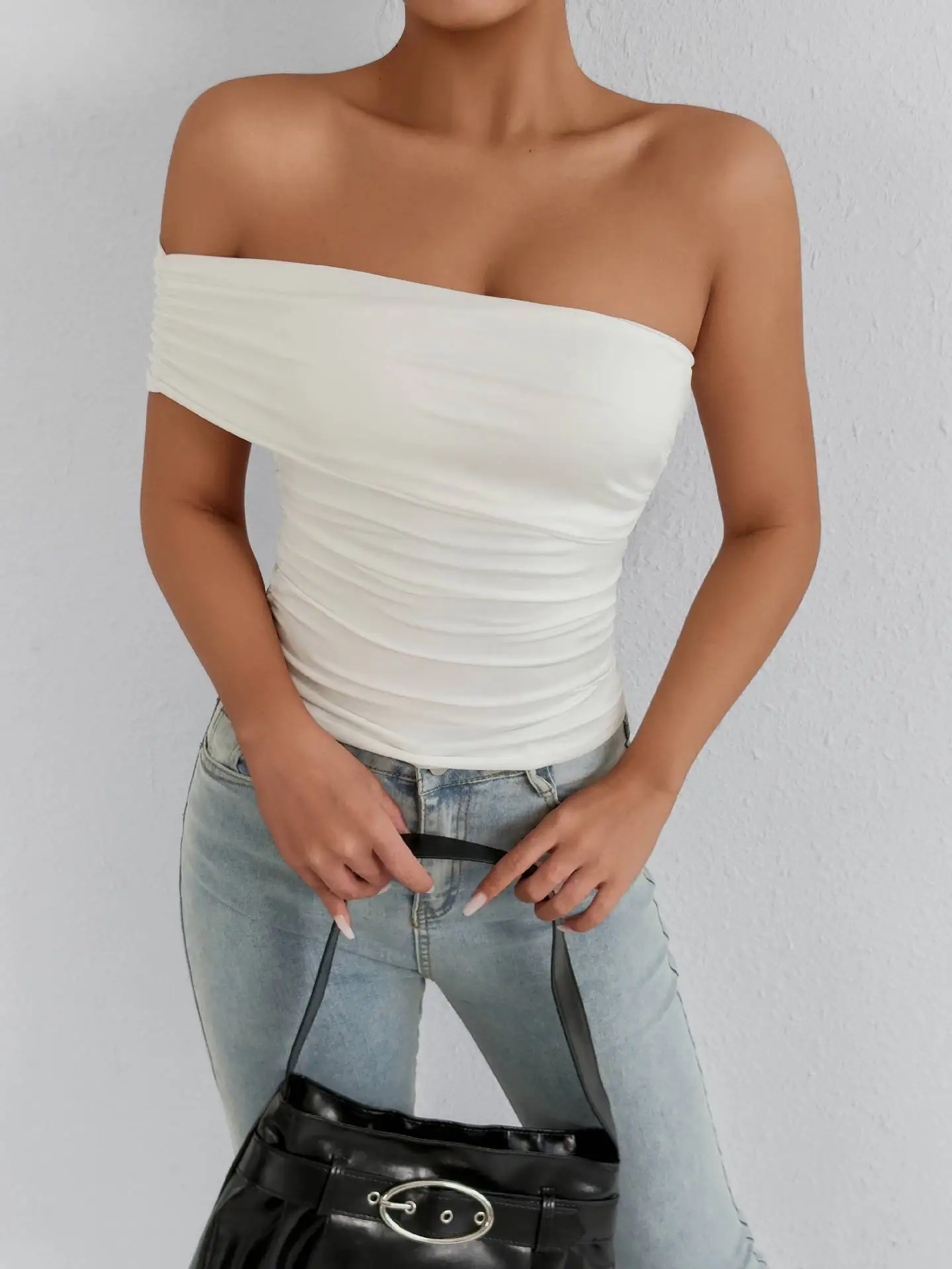 

SKMY 202, осеннее новое поступление, сексуальный топ с открытыми плечами, облегающая однотонная универсальная футболка, модная модная женская одежда