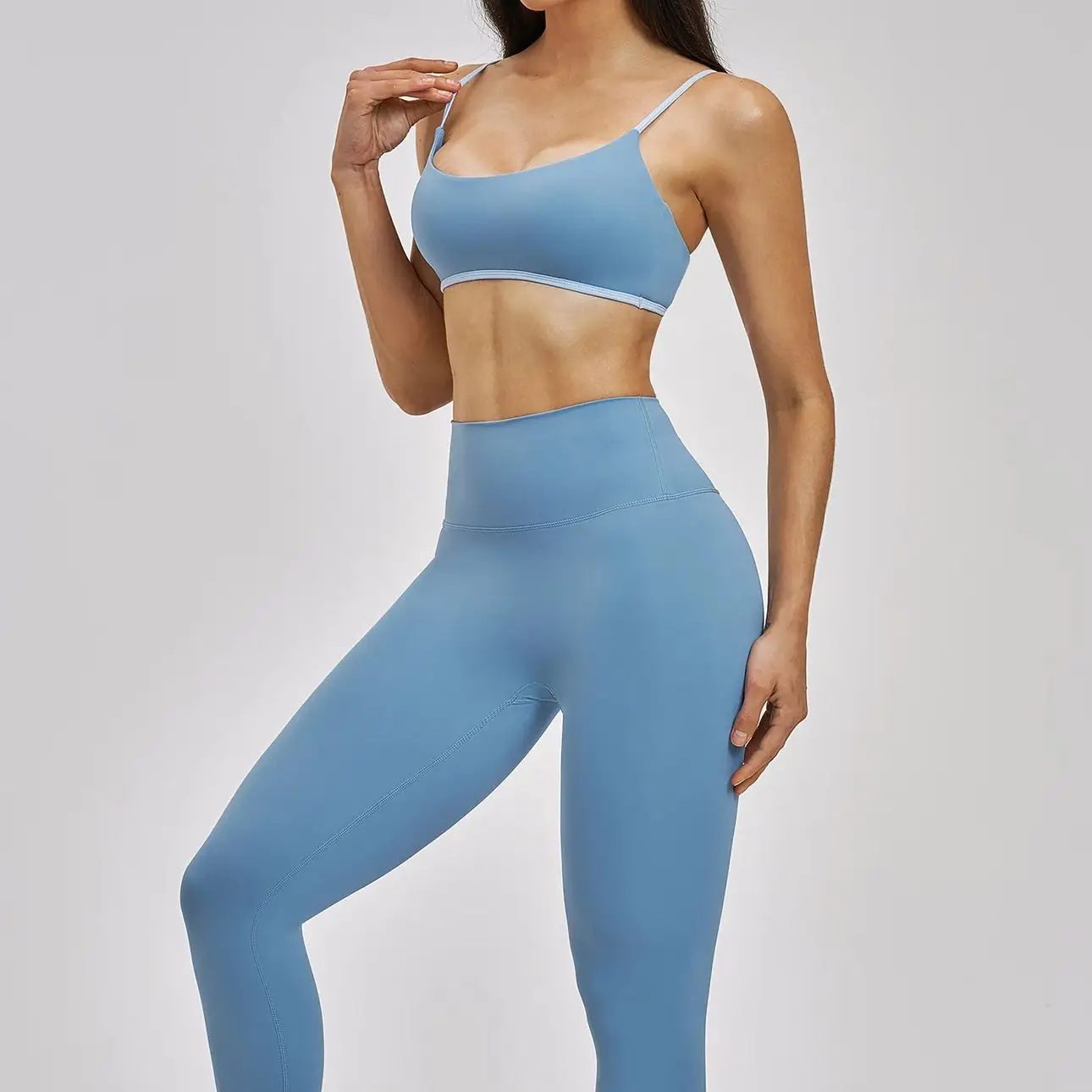 Ningyu Yoga Set Sportswear 2PCS Fine Shoulder Straps Backless Sports Set Women's Tracksuit Casual Running Fitness Leggings Set