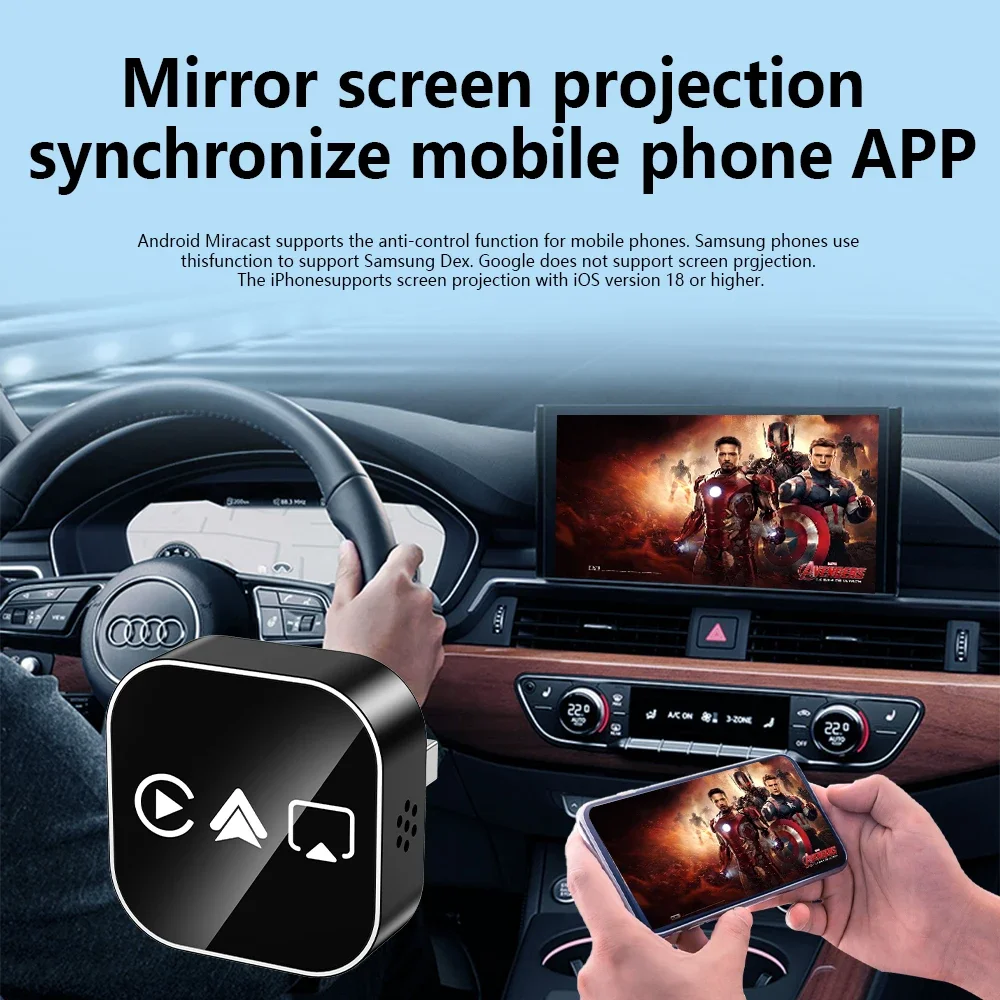 อะแดปเตอร์บลูทูธแบบมีสายเป็นไร้สาย 4-in-1 รองรับ CarPlay, Android Auto, AirPlay และ Mirror Link สำหรับ Audi, Benz, Toyota, VW, Nissan, Volvo