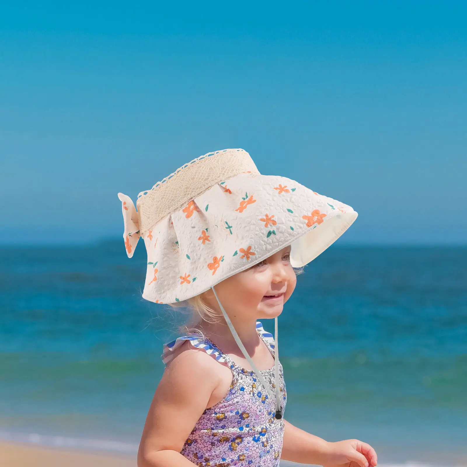 Girls Summer Floral Sun Visor Hat Lightweight Breathable Open Top Beach Cap Sun Protection Outdoor Play Beach Hats for Kids