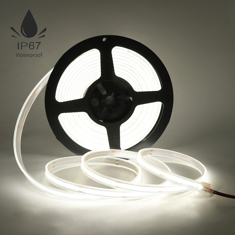 12V 24V COB LED Strip IP67 Waterproof Outdoor LED Tape 320 384 480 528Leds/m High Density Linear Light Dimmable LED Ribbon