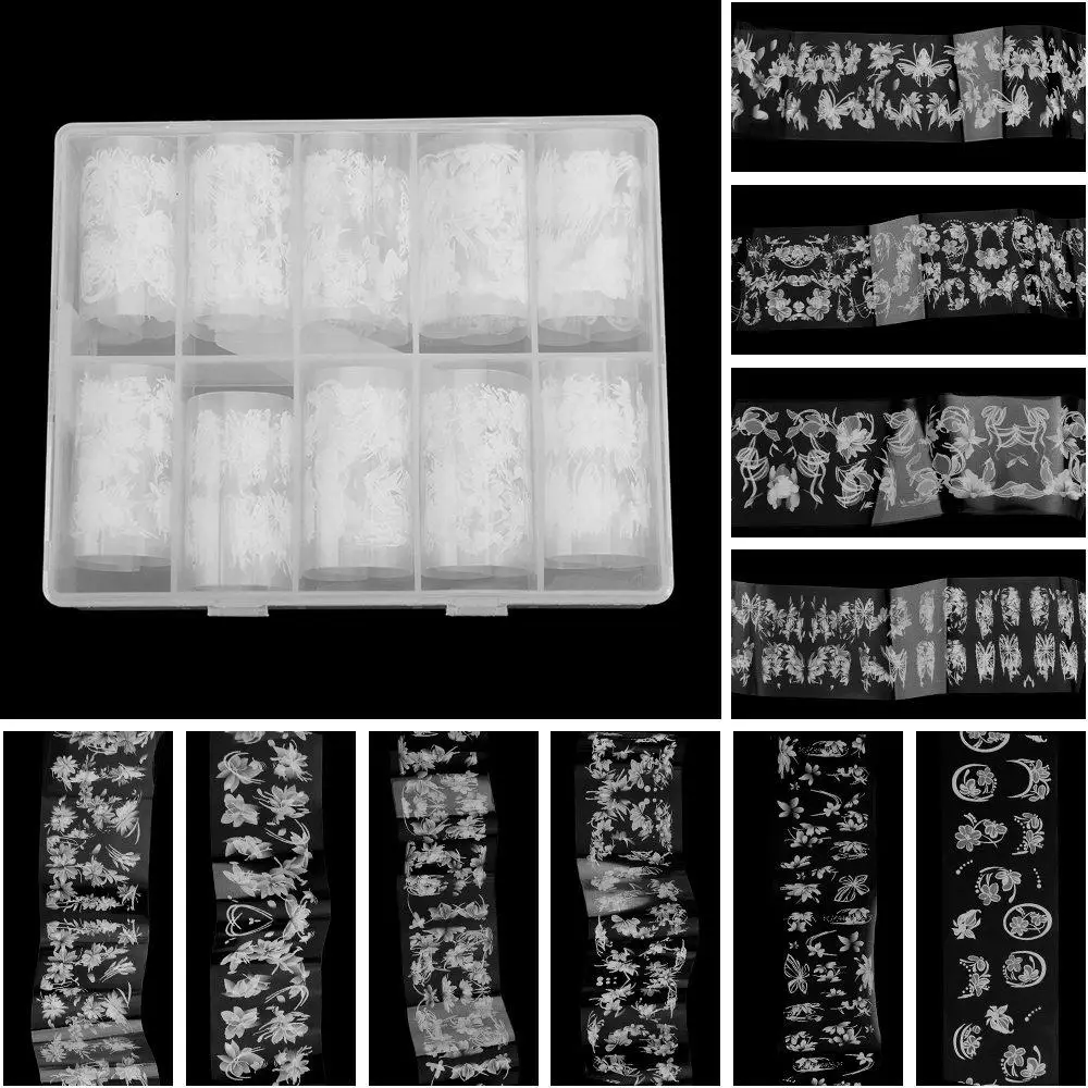 กระดาษถ่ายโอนเล็บรูปดอกไม้รูปทรงผีเสื้อสติกเกอร์เครื่องปั้นดินเผานำมาสะดวกสติกเกอร์เล็บสีขาวความจุขนาดใหญ่แต่งเล็บ