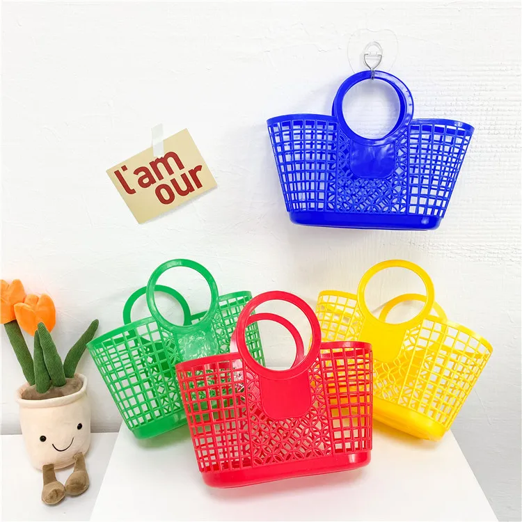 Summer Fashion Children\'s Beach Handbag Cute Baby Girls Plastic Hand Carrying Tote Bag Boys Kids Hollow Out Basket Shoulder Bags