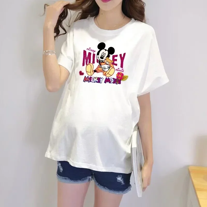 الصيف الكرتون ميكي ميني ماوس طباعة النساء ملابس حمل الحوامل قصيرة الأكمام تي شيرت فتاة لطيف الحمل بلايز تيز