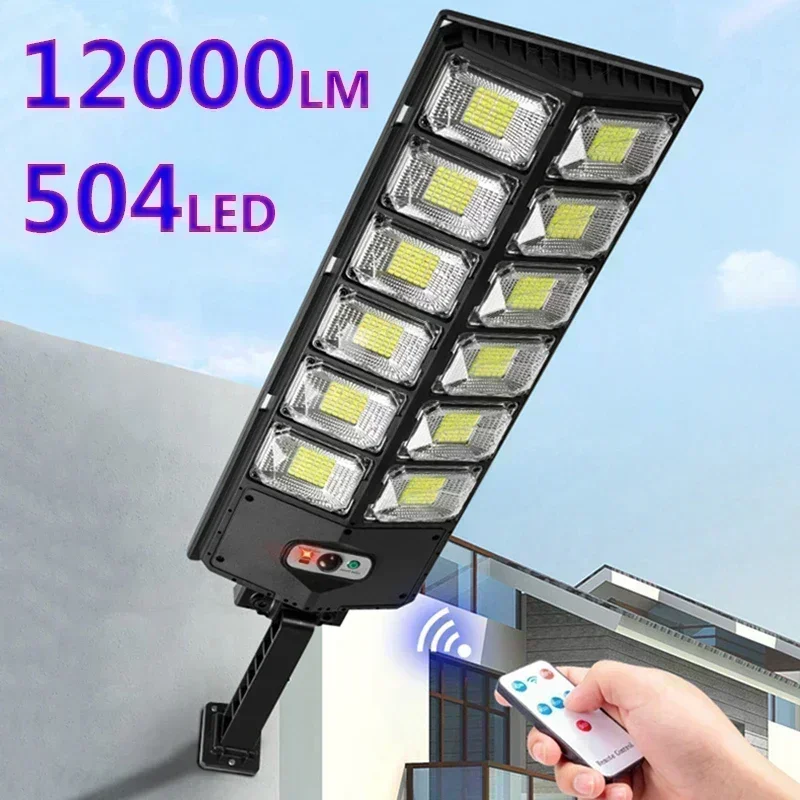 Poderosas luzes solares ao ar livre, 504 LED Garden Lamp, Lâmpadas do painel solar, impermeável, sensor de movimento, luz de rua, quente, 4, 6, 8, 10, 12 cabeças