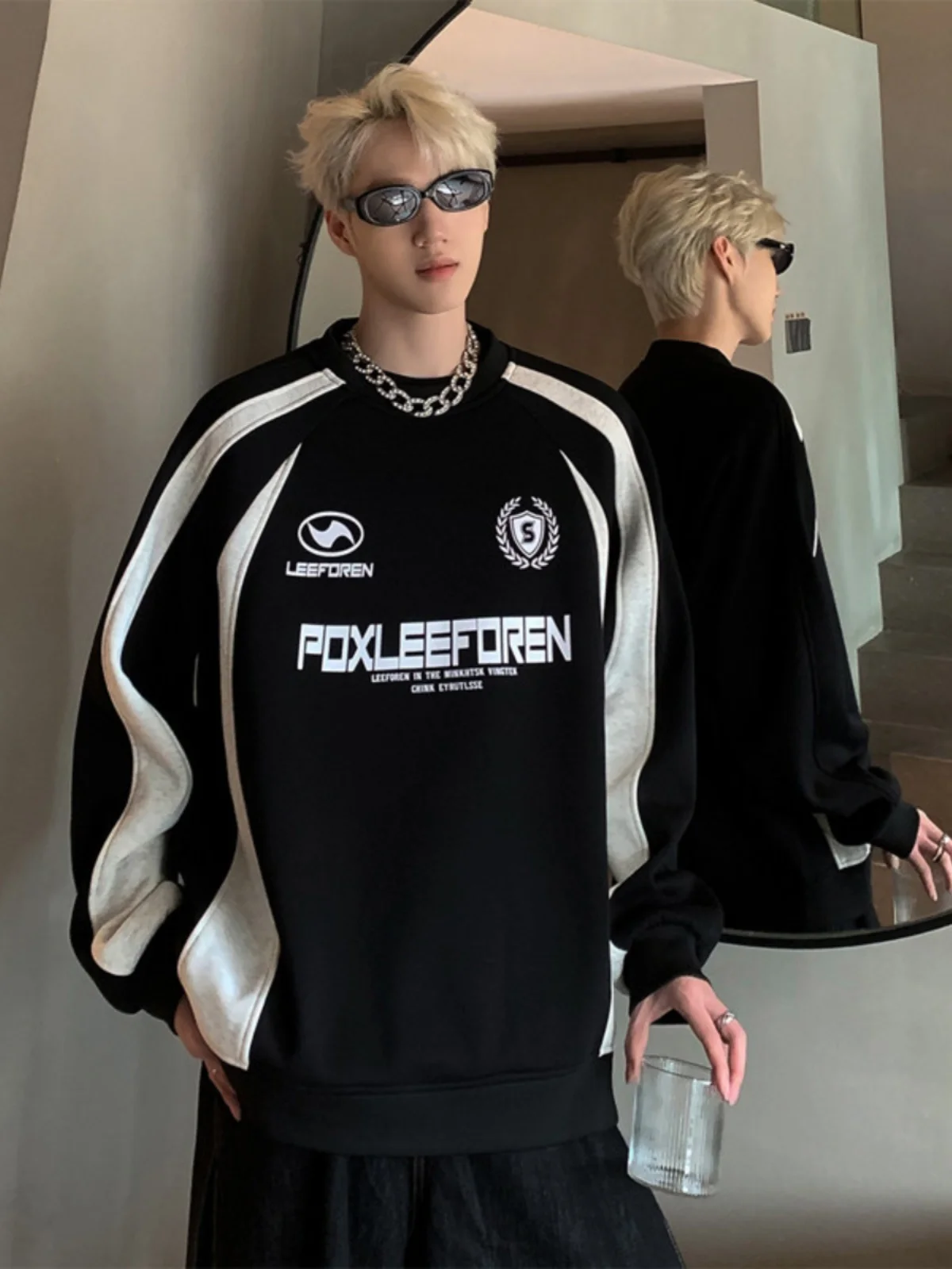 

American Retro Ice Hoey Jersey Sweatirt Men Spring Autumn Bla White Color Blo oulder Sve 500g Heavy Du round N...