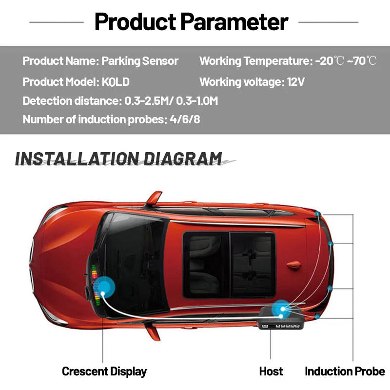 CARQSENG Reverse Backup Radar System LED-Parksensor-Display mit 4 Sensoren Backup-Summer-Warnalarm für Autos