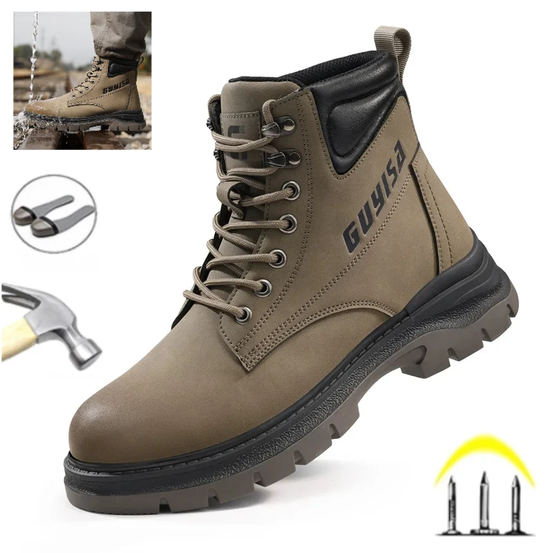 Waterproof 2024 Fashion Men Safety Work Boots Anti Slip Wear-resistant Steel Toe Cap Indestructible Sneakers Shoes Footwear