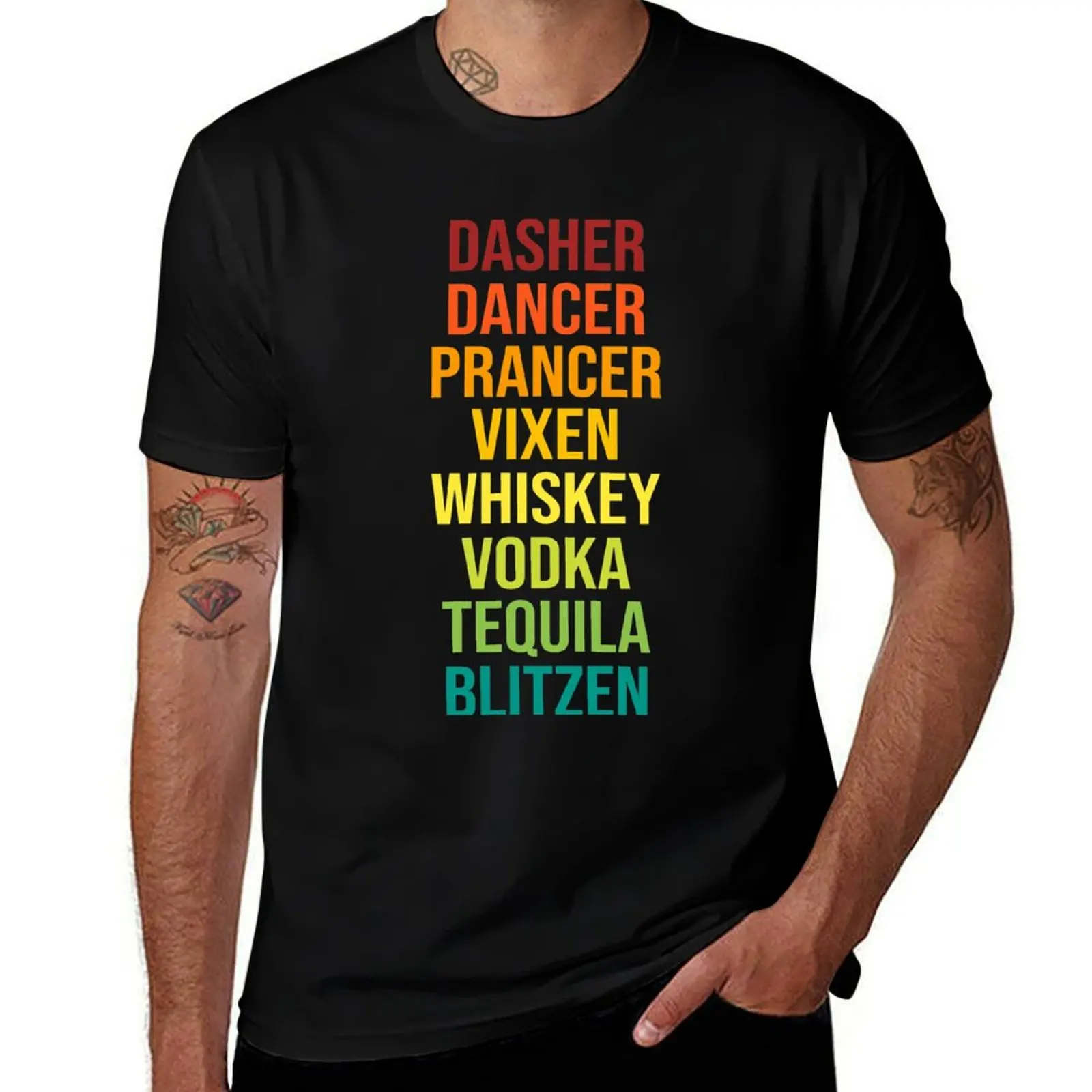 

Vixen Prancer Vodka t Dasher Christmas man Funny T-Shirt shirt Blitzen, Dancer Tequila Whiskey graphic