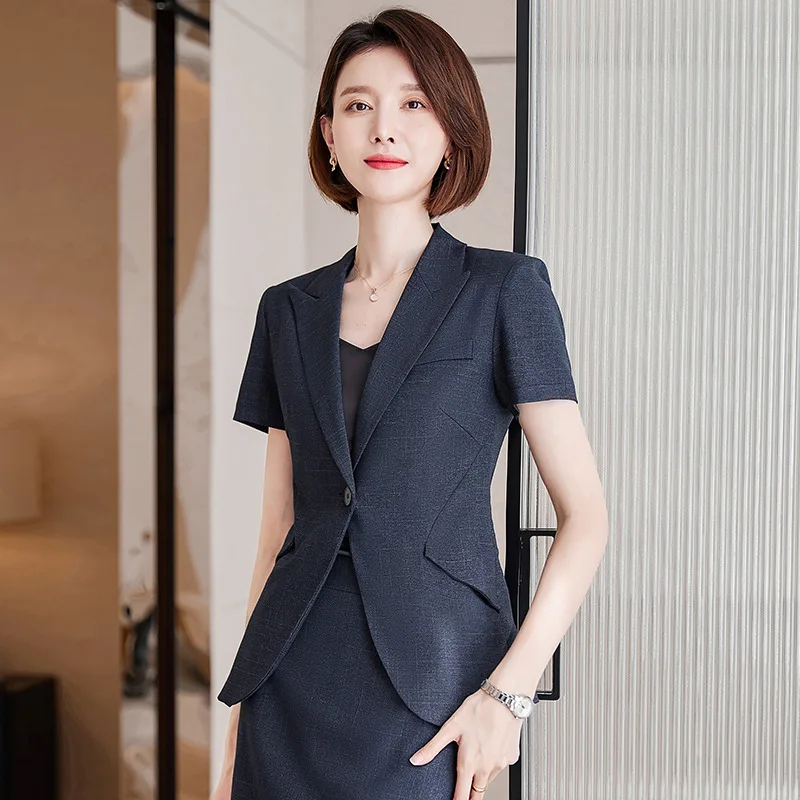 

2024Business Suit Female Front Desk Hotel Manager Customer Service Reception Formal Suit Work Clothes Short Sleeve Suit Skirt Wo