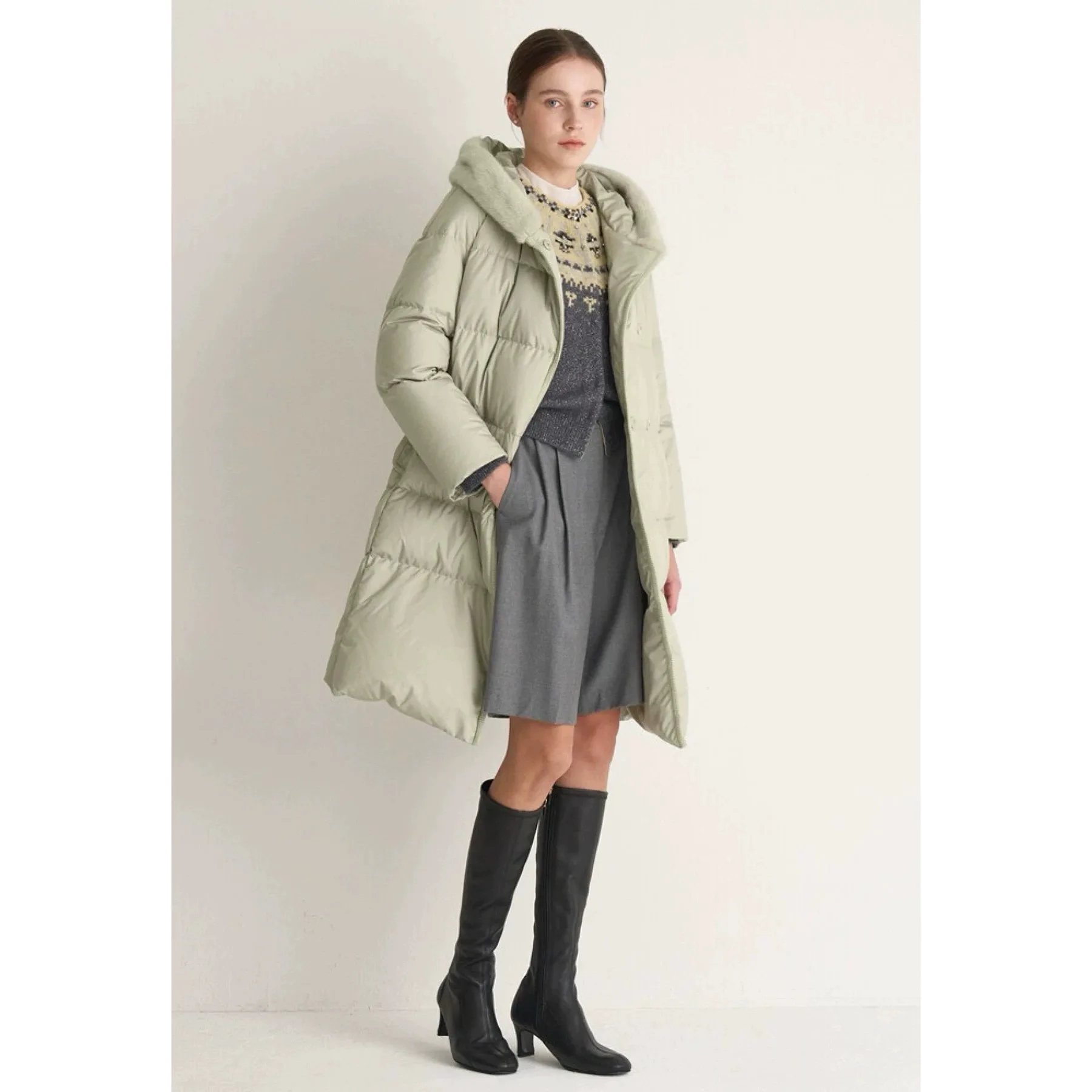 الليمون الجبن MIN25 الشتاء Faion مقنعين الربط تنوعا Thiened متوسطة الطول أوزة أسفل معطف دافئ تخفيف Sle Straig... #2