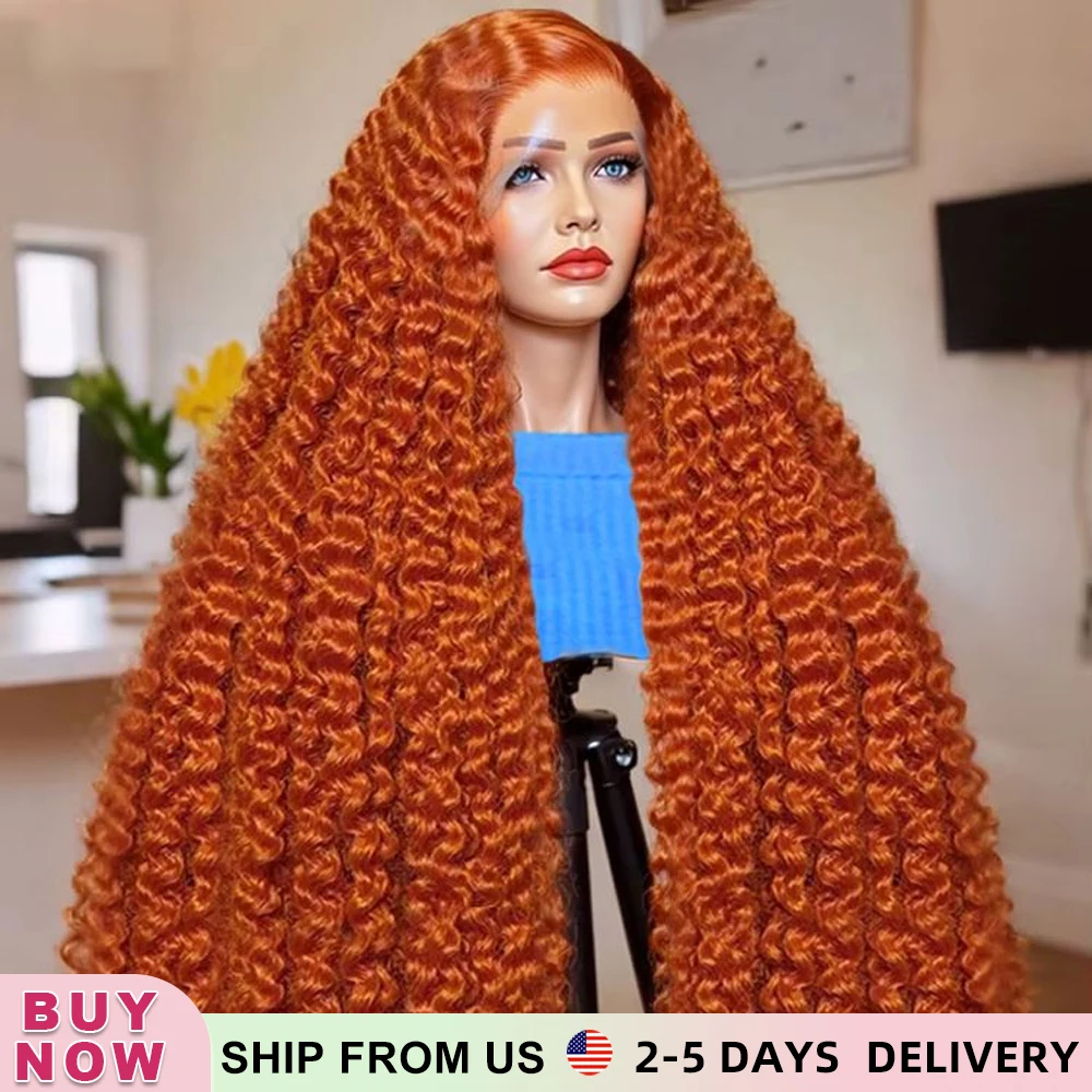 30 Inch Orange Ginger Human Hair Wig 5x5 Deep Wave Human Hair Wigs 250 Density Brazilian Remy Colored Lace Frontal Closure Wig