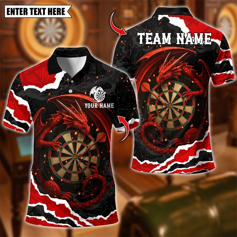 2026 New Dragon Graphic Dart Polo Shirts For Men Fashion Custom Name Team Name Sports Polo Shirt Loose Streetwear Team Uniforms