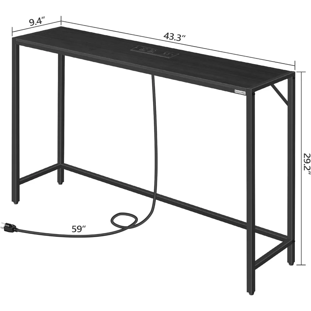 Console Table, Narrow Sofa Table, 43.3” Entrance Table with Power Station, Behind Couch Table, Simple Style, for Living Room