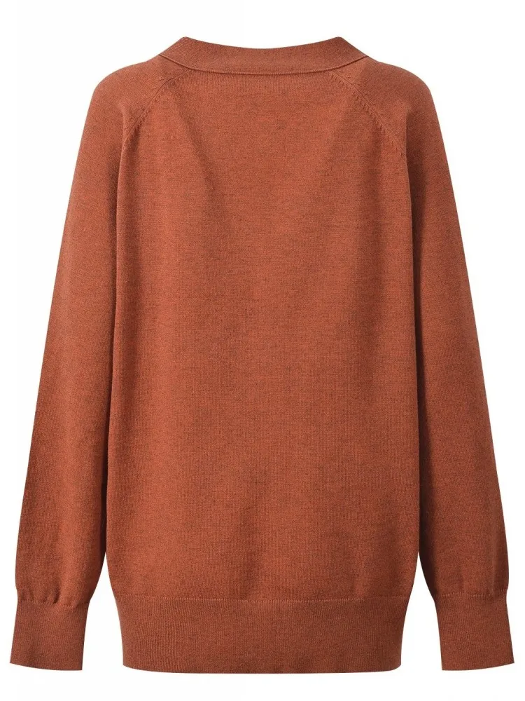 Damski sweter na jesień, luźny krój, długi rękaw, dekolt w serek, dzianinowy kardigan, kurtka z cekinami, modny, zapinany na jeden guzik.