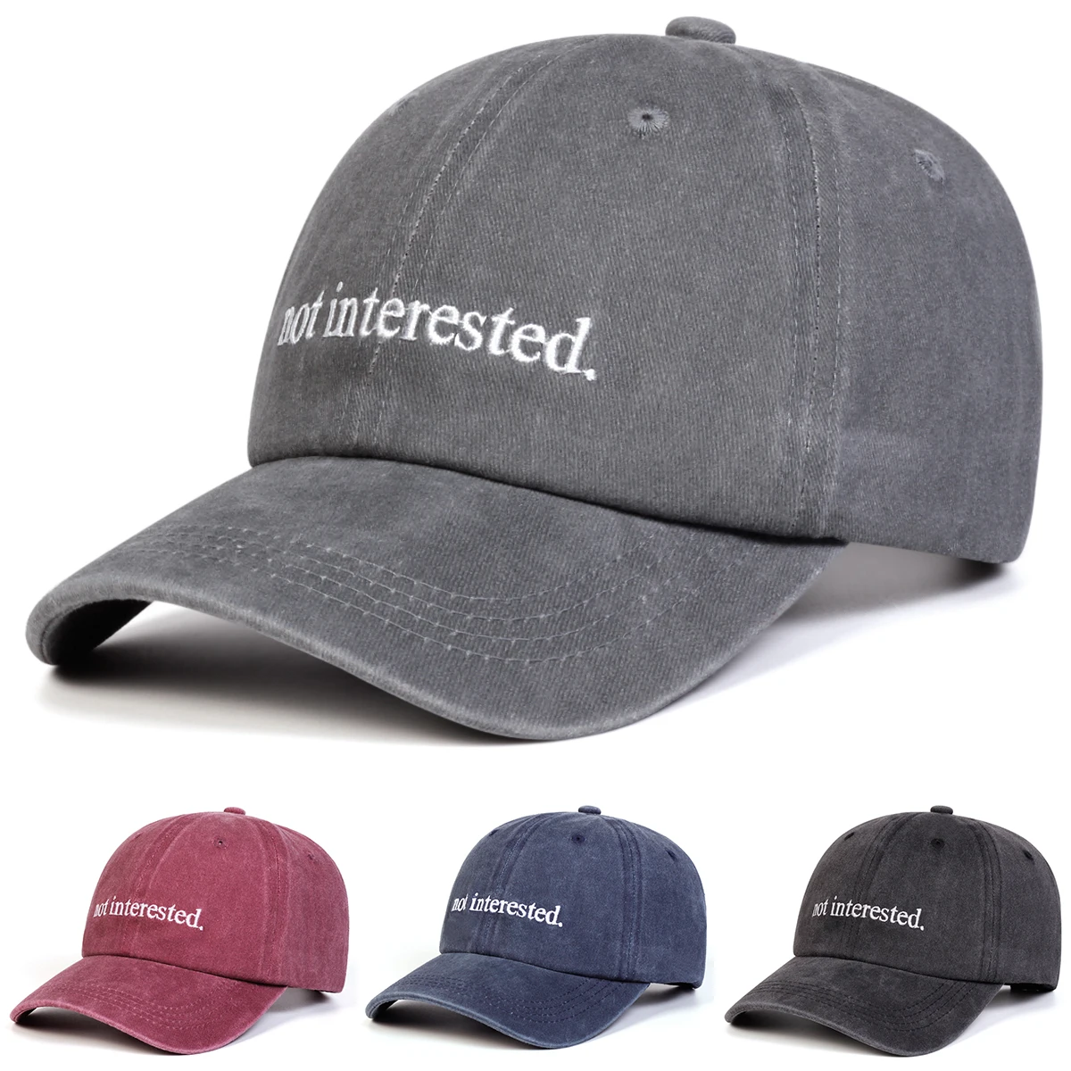 Unisex Not INTERESTED Embroidery Wash Baseball Caps Spring a