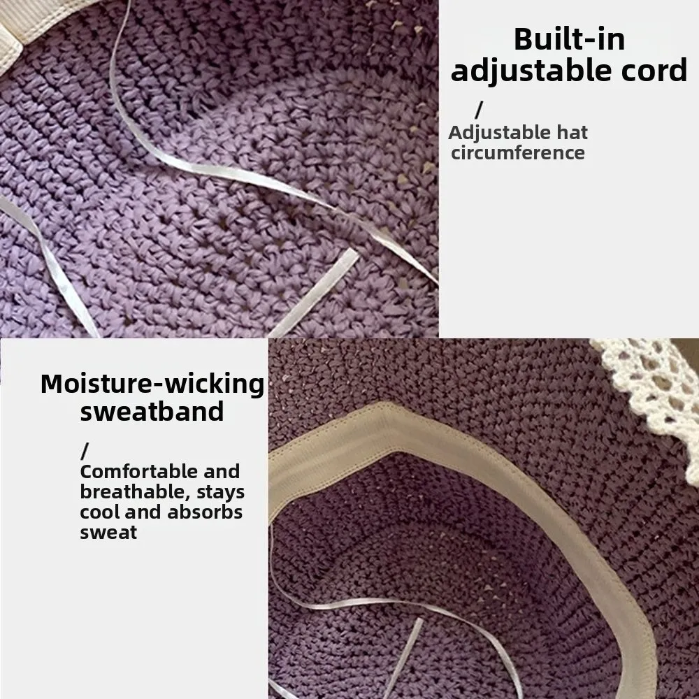 

New Sun Protection Straw Hat Foldable UPF 50+ Lace Trim Hats Large Brim UV Protect Straw Sun Visors Women Girls