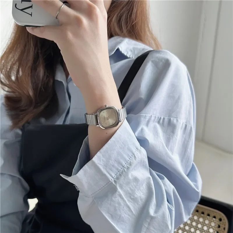 Luxury Women Small Square Quartz Watch Fashion Green Dial Stainless Steel Strap Wristwatch Montre Femme Reloj Mujer Dropshipping