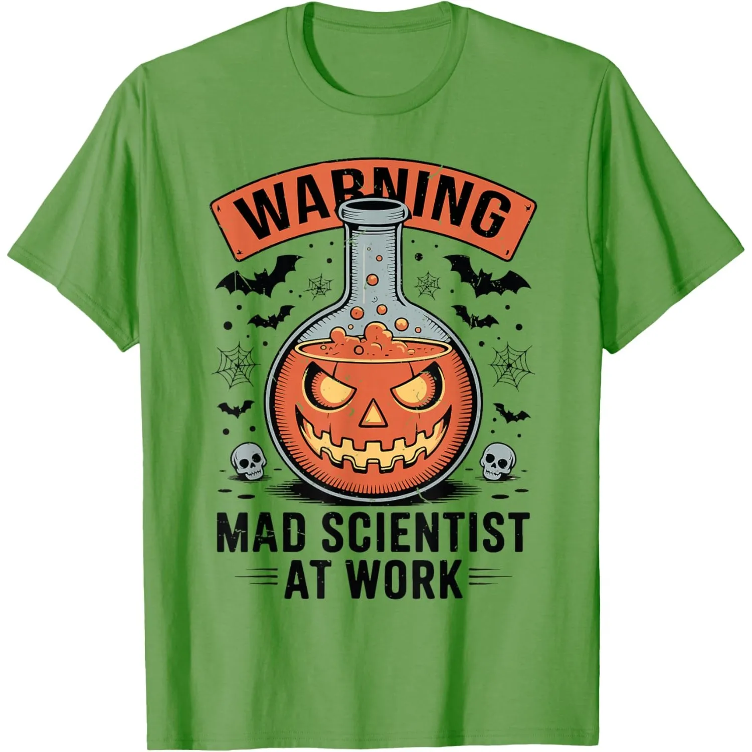 Mad Scientist Pumpkin Graphic Tee Halloween Costume Funny Men Cotton Short Sleeve T-Shirt