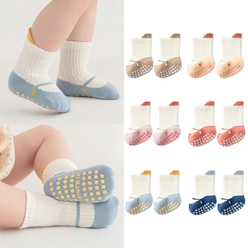 

2 пары/лот, хлопковые детские противоскользящие носки для весны 0-5 лет, детские носки для мальчиков и девочек с низким вырезом на полу и резиновыми ручками