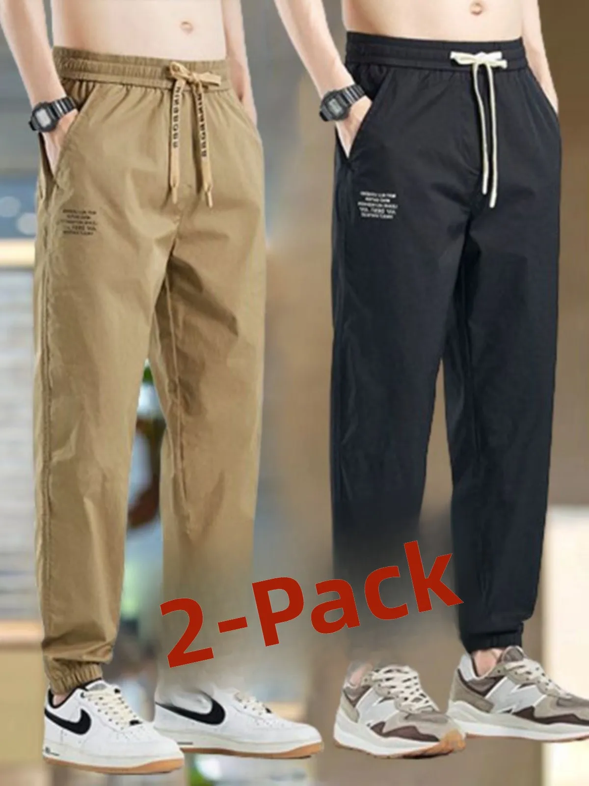 

Summer Casual Ice Silk Sports Loose Fit Youthful Sle Nine-Tenths Elastic Waist Trousers for Men Thin Lightweight Trendy