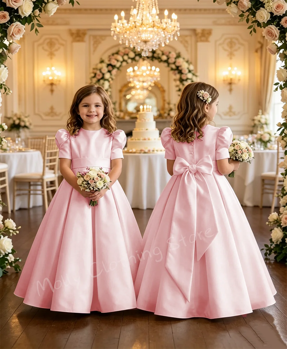 Vestido de satén de estilo princesa para niñas, vestido de cóctel de noche personalizable, ideal para la primera comunión, bodas, fiestas, cumpleaños y sesiones de fotos.