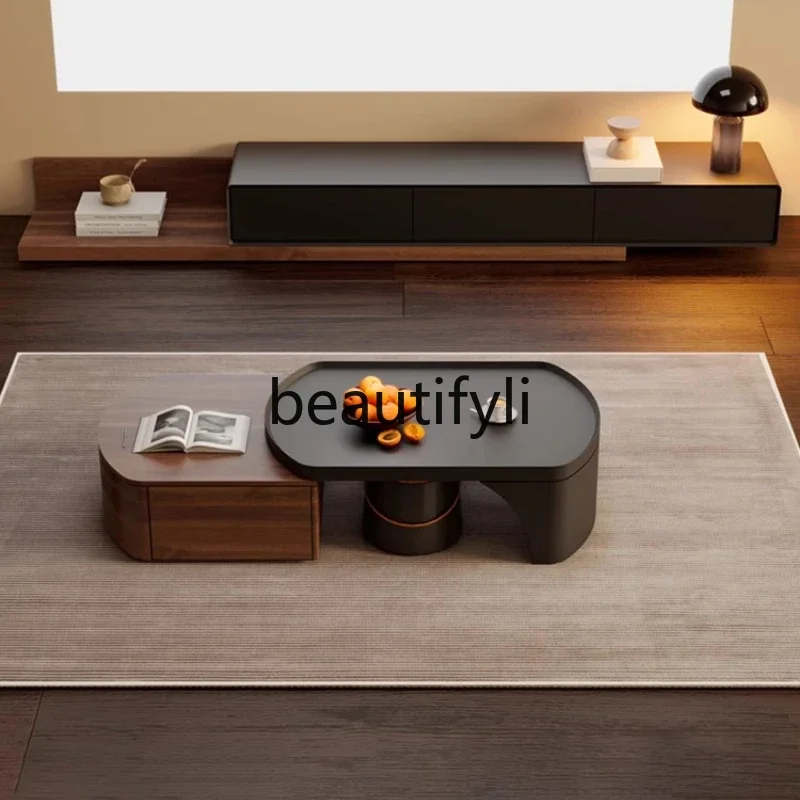 

Retractable coffee table simple modern multi-functional table living room home pure solid wood coffee table