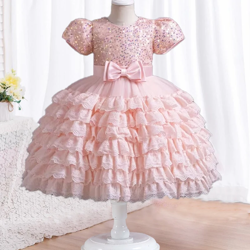 2024 New Girls Elegant Dresses Shining Halloween Performance Costume 3-10 Year Old Girl's Birthday Party Dress