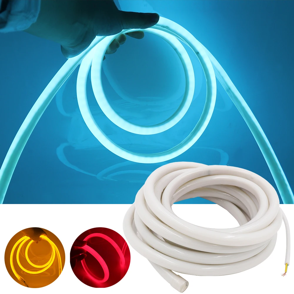 360° Rundrohr Neon LED-Lichtleiste 12V Neon-Schild Flexible LED-Lampe 2835 120LED/m IP68 Wasserdichte Außendekoration 8 Farben