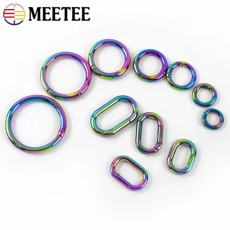 10/20Pcs 10-50mm Rainbow O Ring Metal Buckles Oval Spring Rings Carabiner Snap Clip Clasp Keyring Hook Accessories for Handbags