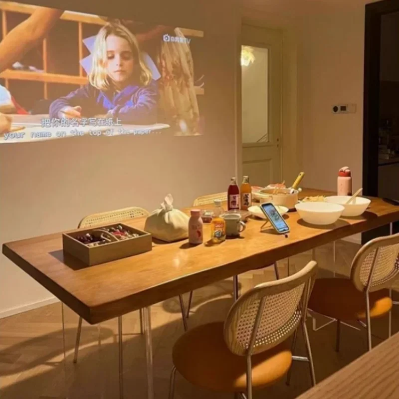 Japanese acrylic suspended solid wood dining table, antique household small apartment ash wood rectangular log wind table