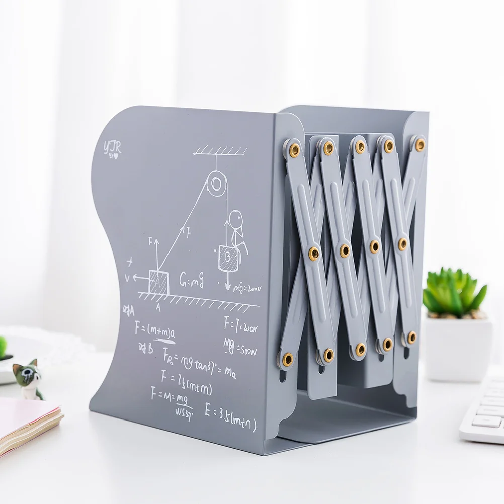 1Pcs Retractable Bookends Adjustable Metal Non-Skid File Folder Holder Grey Sturdy Desk Organizer Adjustable Bookends
