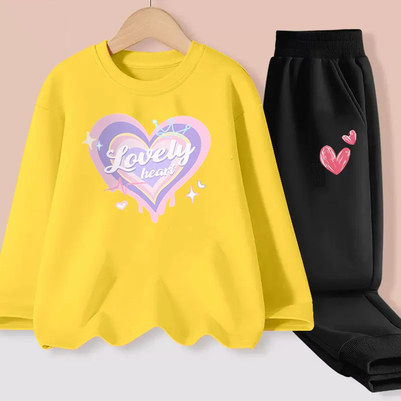 Aimi Lakana Heart Shaped Cartoon Clothing for Baby Girls Long Sleeved T-Shirt Pants Children Spring And Autumn Dresses Sets