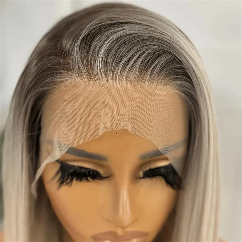 

Синтетический парик Ombre Blonde HD Lace Front с эффектом смешивания с натуральными волосами (пепельные корни), от производителя, дешевые парики на распродаже, 20 дюймов