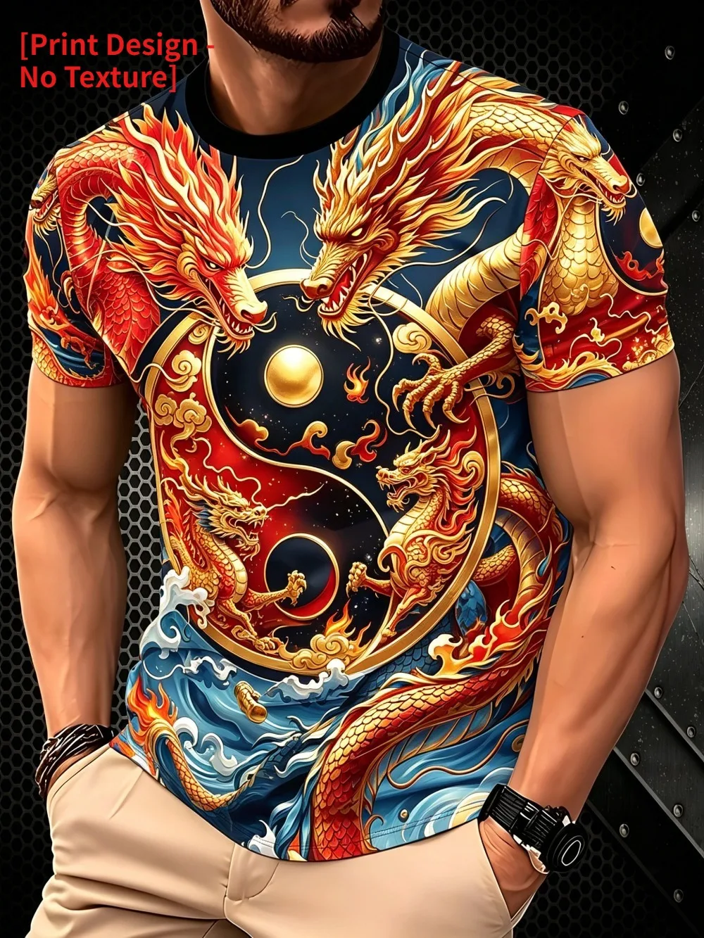 Retro Yin and Yang Double Dragon Pattern Sports Quick-dry Breath 3D Printed Men T-Shirt Street Fashion Y2K Parent-child Clothing