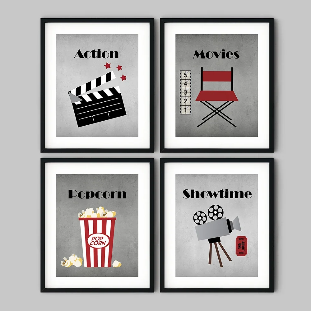 Pintura en lienzo de Cine de película de palomitas de maíz, carteles de claqueta, impresiones de cine, imágenes artísticas de pared modernas, decoración del hogar para sala de estar