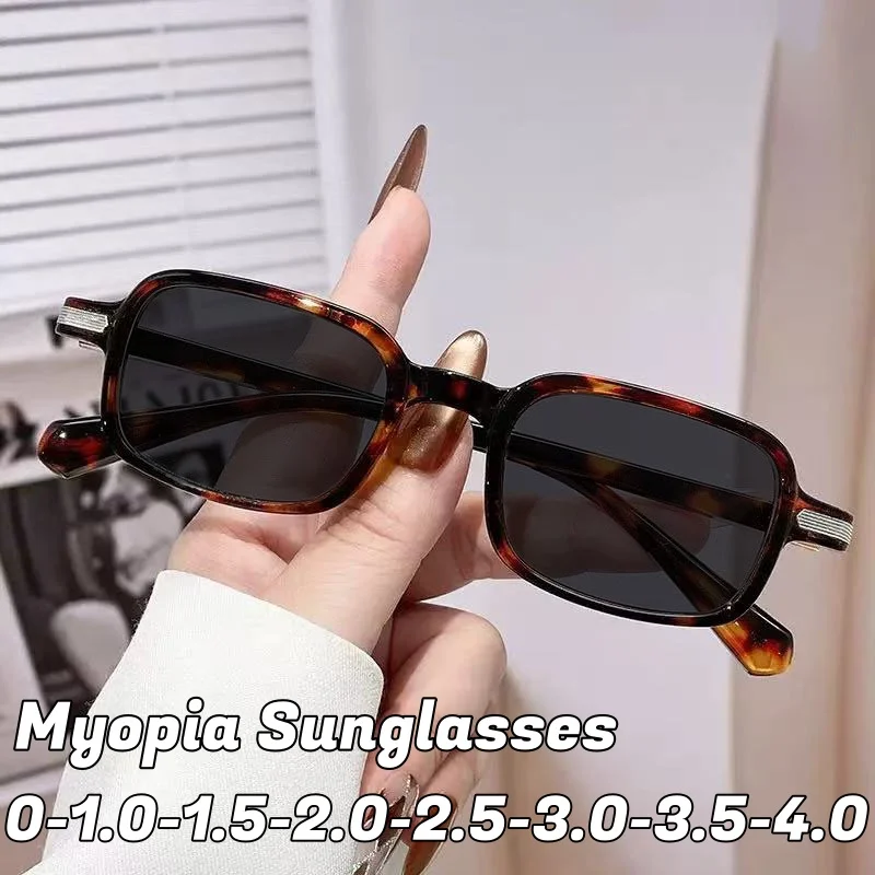 

Narrow Rectangle Vintage Myopia Sunglasses Tortoiseshell Frame UV Protection Nearsighted Sun Glasses for Men Women Eyewear