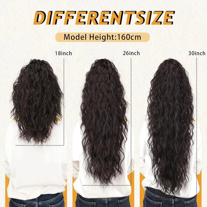 160g Zware Ombre Zwart Blond Krullend Paardenstaart Klauw Lang Golvend Paardenstaart Synthetische Clip in Hair Extensions Pluizig Natuurlijk Uitziende