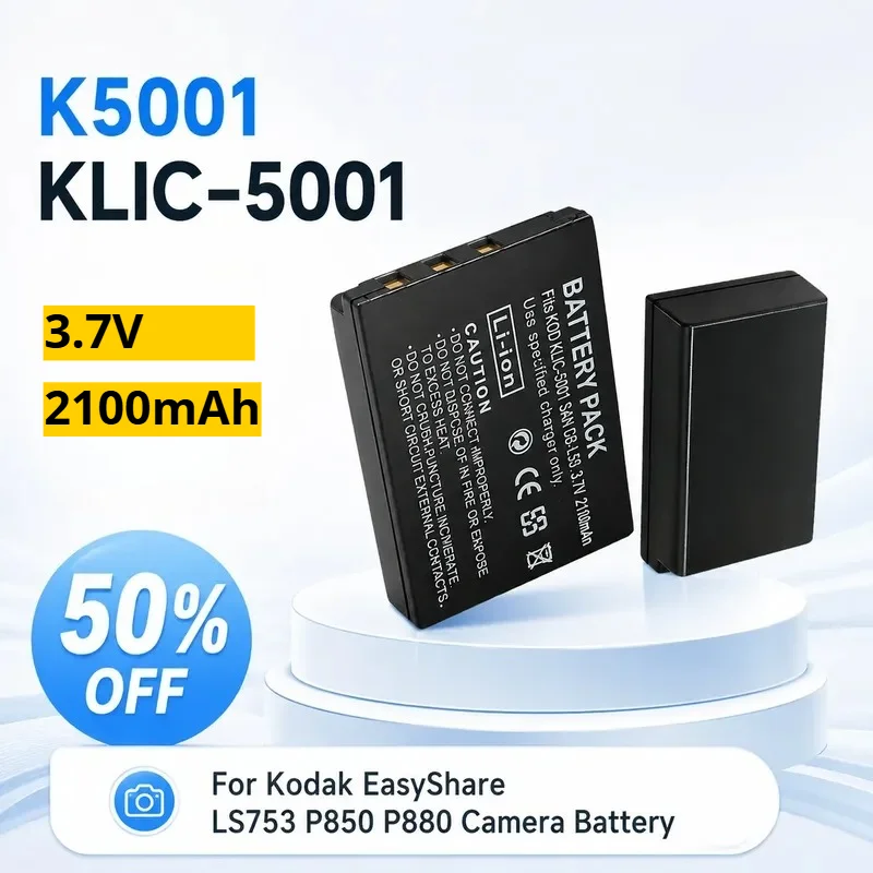 K5001 KLIC-5001 3.7V 2100mAh Li-ion Battery for Kodak EasyShare LS753 P850 P880 Camera Battery Pack Rechargeable Digital