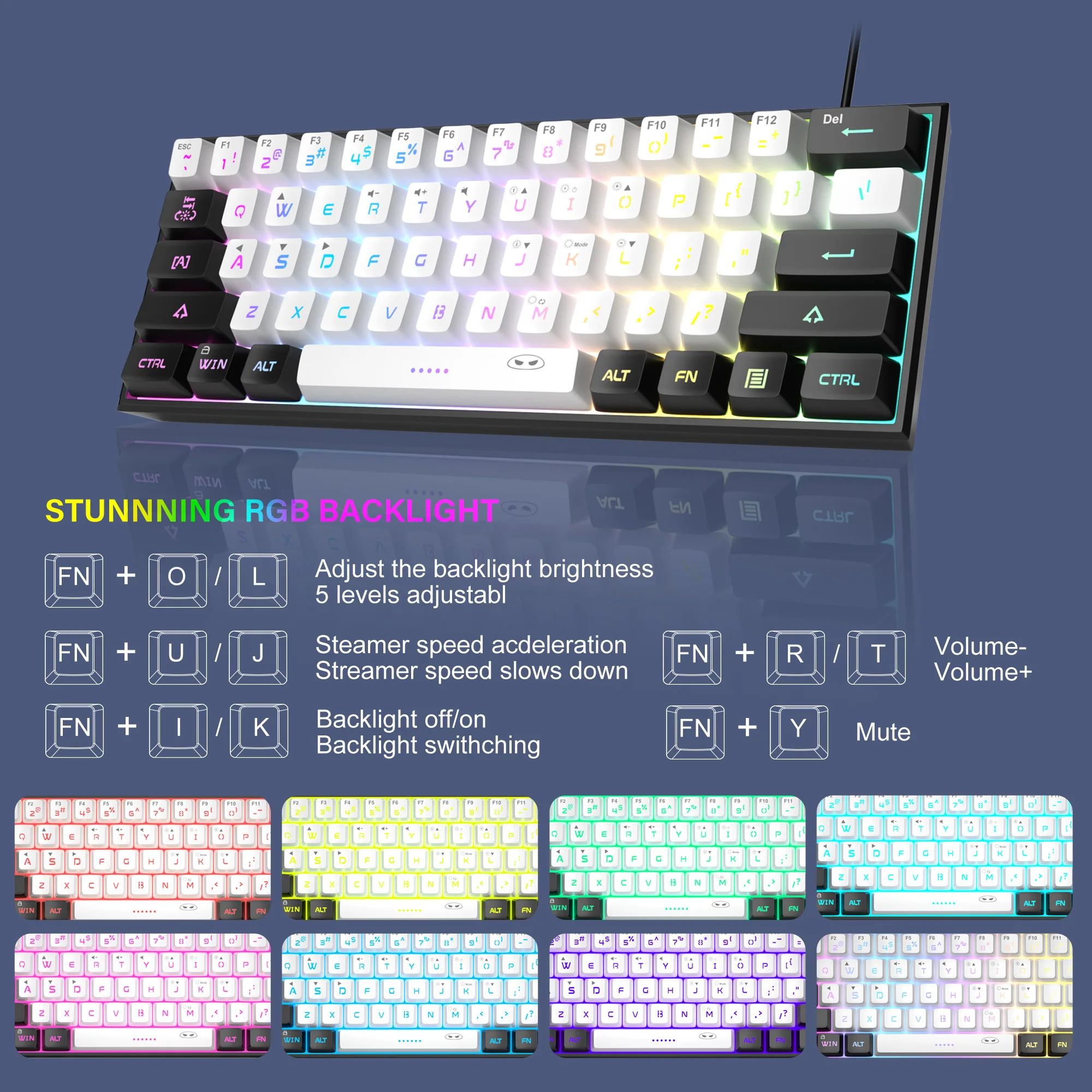MageGee TS91 60% Compact Wired Keyboard 61 Keys RGB Backlight Small Portable Office Computer Membrane Keyboard For Windows PC